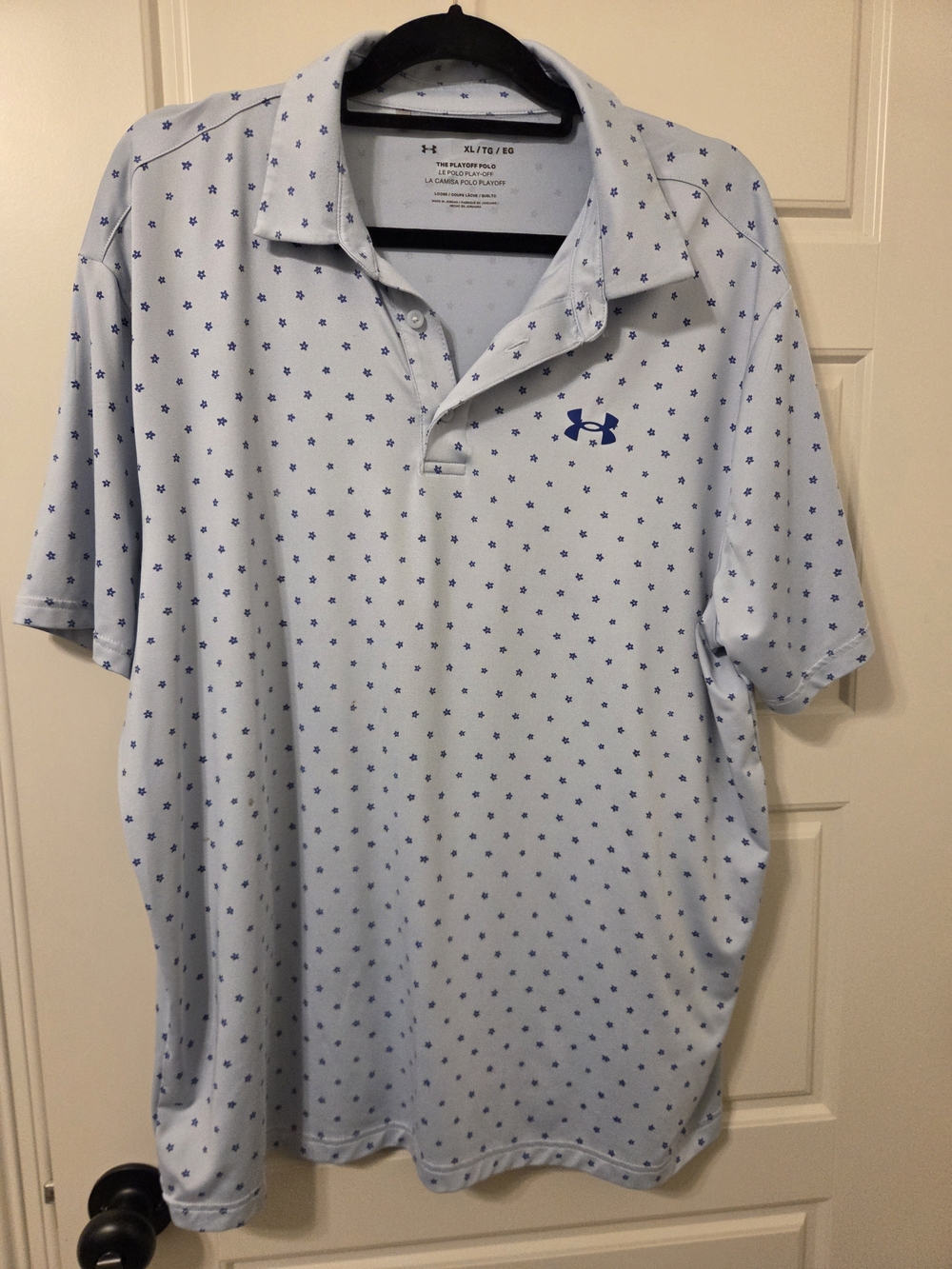 Under Armour Men’s Light Blue Polo with Navy Micro Pattern